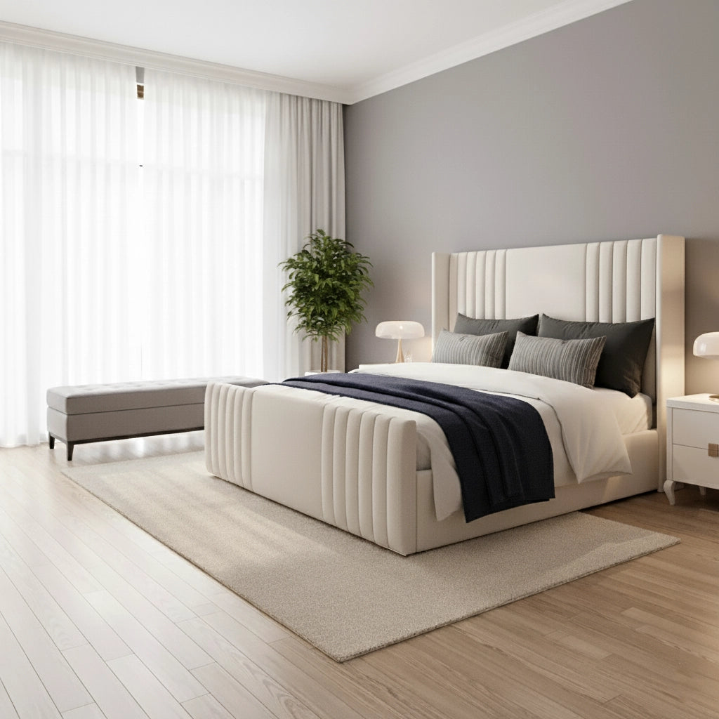NewYork Upholstered Wing Bed | Gas Lift Storage